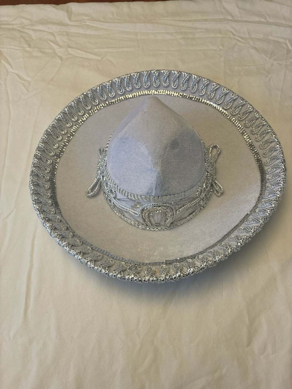 Handcrafted Kid's Mexican Mariachi Charro Sombrero Hat White Silver Trim